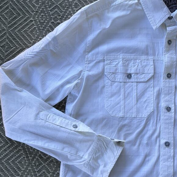 Affliction Shirt Mens Medium White Premium Button Up Embroidery Motorcycle Biker - Picture 3 of 11